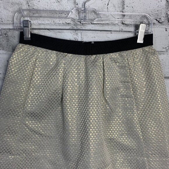 Ganni Anthropologie Gold Metallic Pleated A Line Mini Skirt with Pockets - Picture 2 of 13